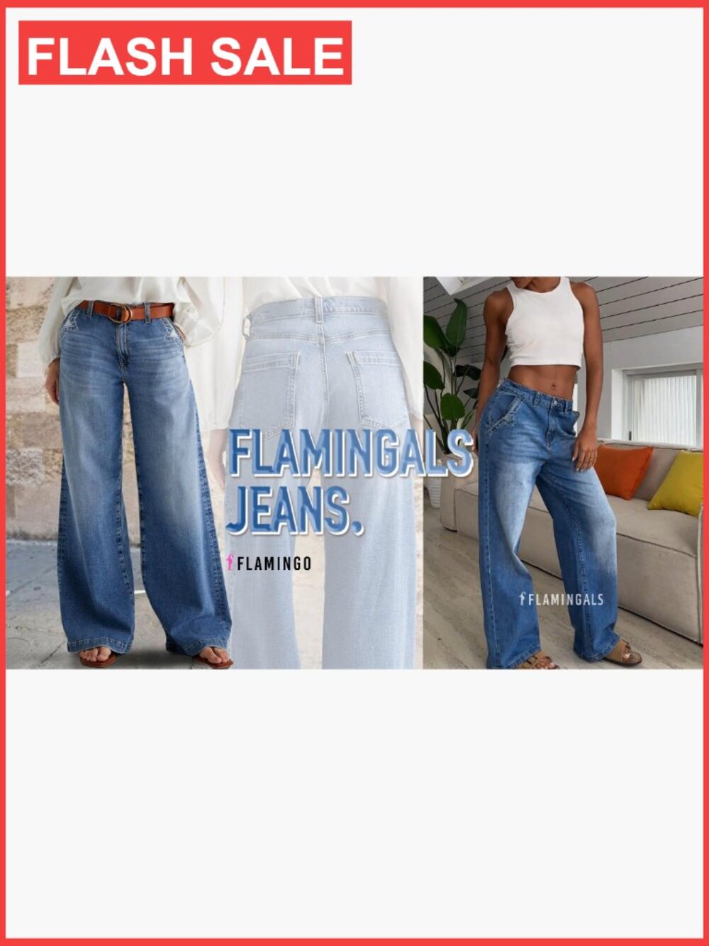 Wide Leg Mid Waist Baggy Jeans Stitch Decor Denim Pants - Picture 7 of 7